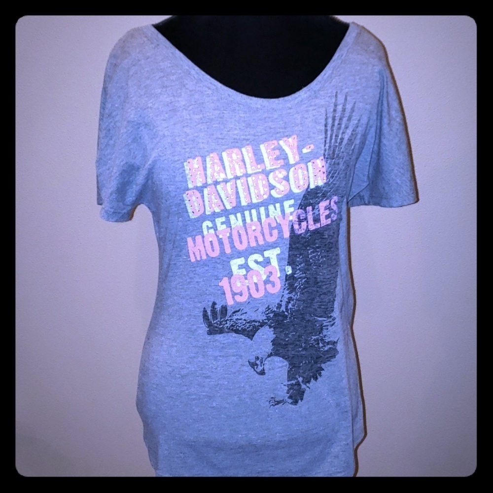 Harley Davidson grey and pink fitted tshirt